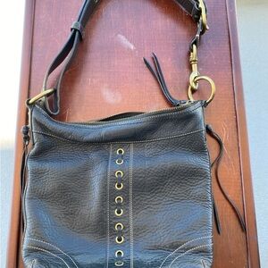 Coach Black Leather Shoulder Bag with Gold Accents